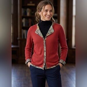Soft Surroundings silk and cashmere Cardigan with Paisley Trim - Medium